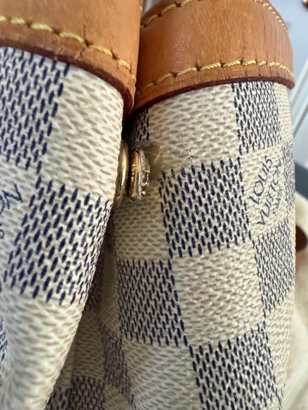 Louis Vuitton Damier Azur Hampstead MM Canvas Tote with Tan Leather Trim - Picture 10 of 12